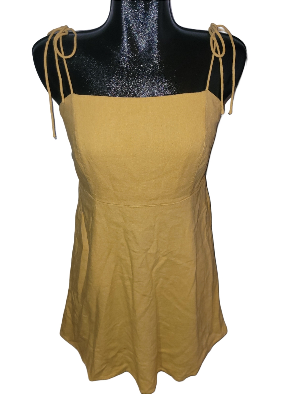 Old Navy Women’s Mustard Yellow Tie-Strap Linen Blend Summer Dress Size L